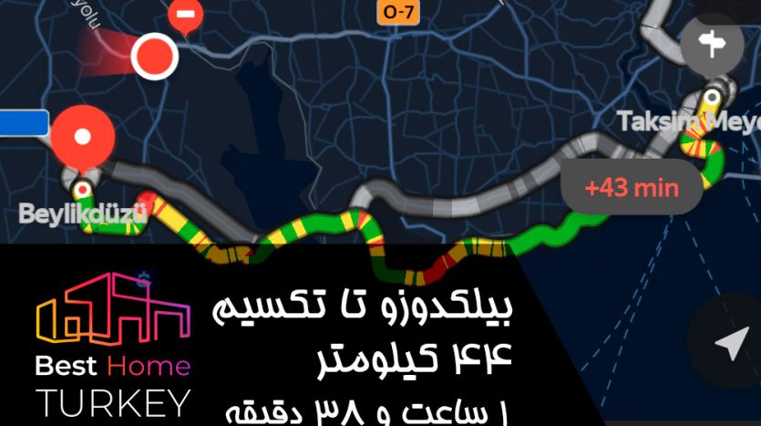فاصله بیلکدوزو تا میدان تکسیم در یک روز بسیار پر ترافیک