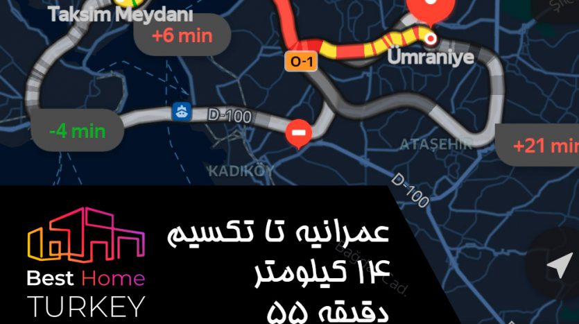 فاصله عمرانیه تا میدان تکسیم در یک روز بسیار پر ترافیک